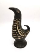 Tibor Reich, A Mid-century Denby Tigoware Madar pottery bird with incised cream design on a black