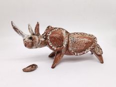 Stanislas Reychan (1897 - 1994), fired earthenware and tin glaze pottery sculpture of a rhino.