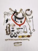 A collection of antique and vintage jewellery, including a mother of pearl bead rosary, and gold