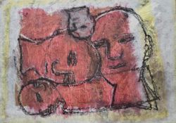 A mid century crayon portrait, indistinctly signed in the margin, framed. H.36 W.47cm.