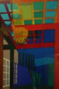 A framed and glazed screenprint, abstract study, window panes, numbered artist's proof, signed
