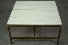 Coffee table, vintage brass and Travertine marble. H.42 W.76 D.76cm.