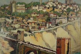 Robert Sydney Rendle Wood (1895 - 1987), oil on board, Continental townscape, signed. H.69 W.79cm.