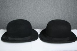 Two vintage bowler hats, sizes 7 and 7 1/4.