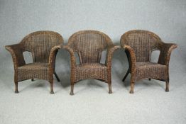 Three wicker conservatory armchairs. Marks and Spencer. H.82cm. (each).