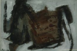A mixed media abstract composition, signed Baz and dated, framed and glazed. H.56 W.68cm.