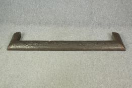 A late 19th century Art Nouveau style copper embossed fire kerb. H.8 W.140 D.31cm.