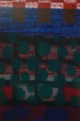 Screen print, abstract geometric design, indistinctly signed. Framed and glazed. H.126 W.50cm.