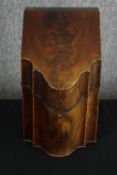 Knife box, Georgian flame mahogany with satinwood inlay fitted for stationery. H.36 W.22 D.30cm.