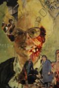 A framed mixed media and collage portrait study, inscribed and indistinctly signed. H.78 W.54cm.