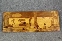 A large Australian tribal panel, inlaid with figures, indistinctly signed and dated, inscribed and