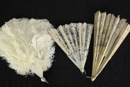 Three 19th century fans, L.39cm. (box) (largest).