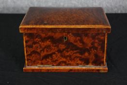 A burr yewwood travelling box, late 19th/early 20th century, H.12 W.20 D.15cm.