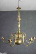A Dutch style brass six branch chandelier. H.57 Dia.60cm.