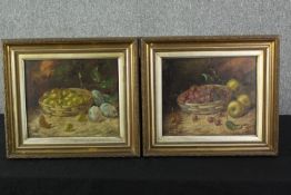 A pair of sill life with fruit, oil on board, 19th century, initialed G.W. H.38 W.43cm. (each).