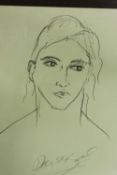 A framed and glazed pencil and ink portrait, indistinctly signed. H.40 W.30cm.