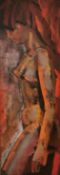 Maurice Mann, British (1921 - 1997), oil on canvas, 'Nude in a red room', signed and dated 1967.