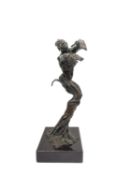 Samantha Keil, British, 20th Century, a stylised bronze figure of a leaning dancer with arms out