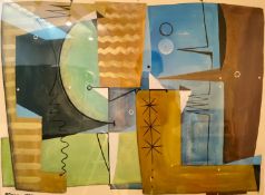 A 20th century cubist style abstract watercolour on paper, signed Bannon, dated 1959. Framed and