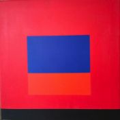 John Holden, British, (1942-), oil on canvas, block colour composition red, blue and black, titled