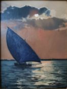 Gillian Furlong, oil on board, titled 'Setting sun, the Felucca', monogrammed, gallery label