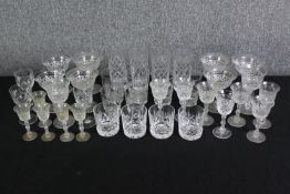 A group of various vintage cut crystal drinking glasses. H.14cm. (largest).