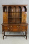 Dresser, mid century oak in the antique style, in two sections. H.198 W.152 D.56cm.