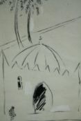 An ink sketch of a mosque, signed Matthew Cort, framed. H.46 W.37cm.