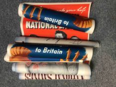 A group of six vintage film posters including Danny Kaye, together with National Savings advertising