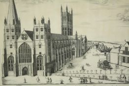 A 19th century etching of Canterbury cathedral, framed and glazed. H.65 W.74cm.