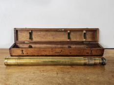 A WW1 boxed artillery gun sight by Ross of London L.76cm.