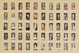 Kings and Queens cigarette cards c1935 in large frame. H.61 W.84cm.