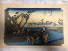 Utagawa Hiroshige, Japanese (1797 - 1858), woodblock print, Fifty Three stations of the Tokaido,