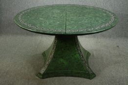 An Empire style simulated malachite pedestal dining centre table, with one additional leaf. H.76 W.