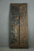 † A pair of Chinese 19th century hardwood and metal bound courtyard/temple doors. H.220 W.12cm. (