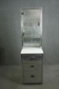 A vintage stainless steel medical style standing cabinet. H.194 W.53 D.54cm.