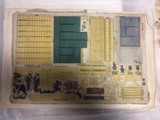 A 19th century Japanese woodblock print of the floor plan of a Japanese temple.