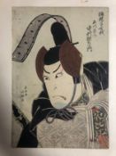 Shunkōsai Hokushu, Japanese, woodblock print of a Kabuki actor with artist's seal. Unframed.