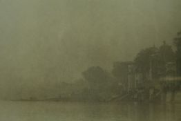 † Limited edition photograph of a misty eastern river by Tim Hall, signed and numbered, framed and