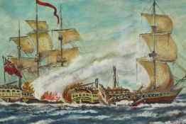 Michel Fiot, a naval battle, oil on canvas, signed. H.42 W.77cm.