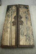 † A pair of 19th century Chinese temple doors. H.240 W.65cm. (each).