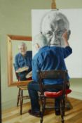 † Nick Cudworth, British, (b.1947), oil and pencil on canvas, 'Self Portrait at 62'. Framed. H.89