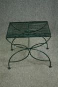A contemporary verdigris patinated metal garden or conservatory table H.48 W.55 D.47cm.