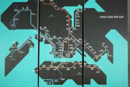 An interesting three panelled map of the Hong Kong Metro. H.88 W.40cm. (each).