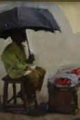 † Michael J Austin, oil on canvas, 'The Singing Melon Seller', 2004, Impressionist style portrait of
