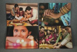 † A set of four photographic prints on canvas celebrating Diwali. H.76 W.107cm. (each).