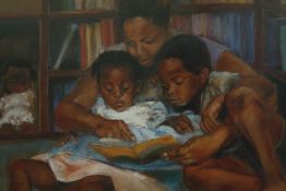 † Sharon Wilson, pastel entitled 'The Reading', in an ash wood frame. H.50 W.60cm.