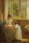 After Lorimer, a print of a mother and child. H.79 W.63cm.