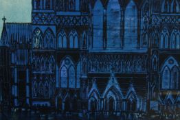 Robert Taverner (1920 - 2004) lithograph, Salisbury cathedral, framed and glazed. H.66 W.77cm.