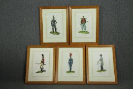 After Arthur Barbosa (1908-1995), a set of five coloured prints of military figures, signed in